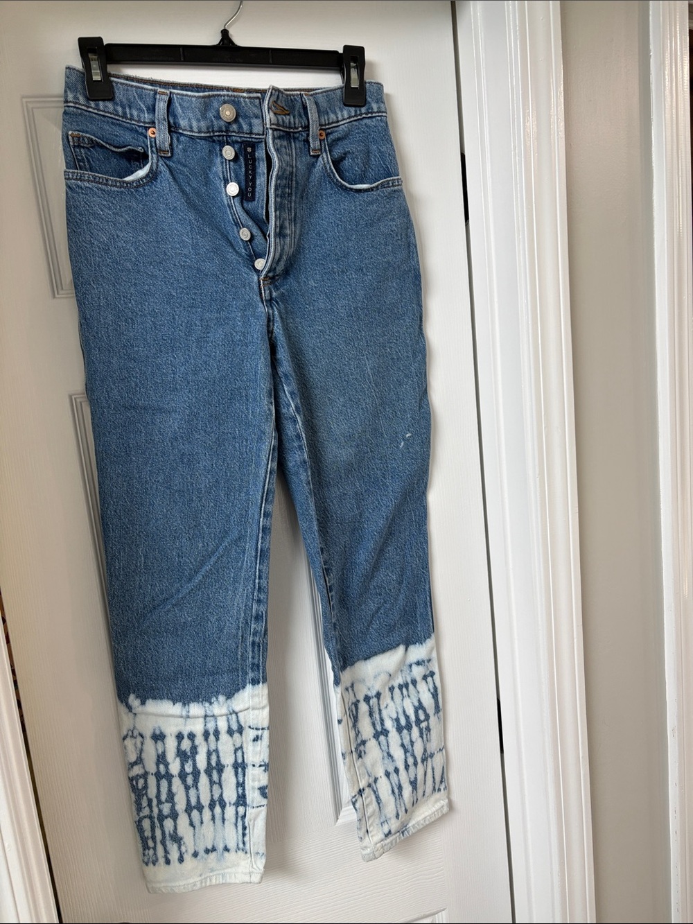 Lucky Brand Blue Tie-Dye Hem Cropped Jeans